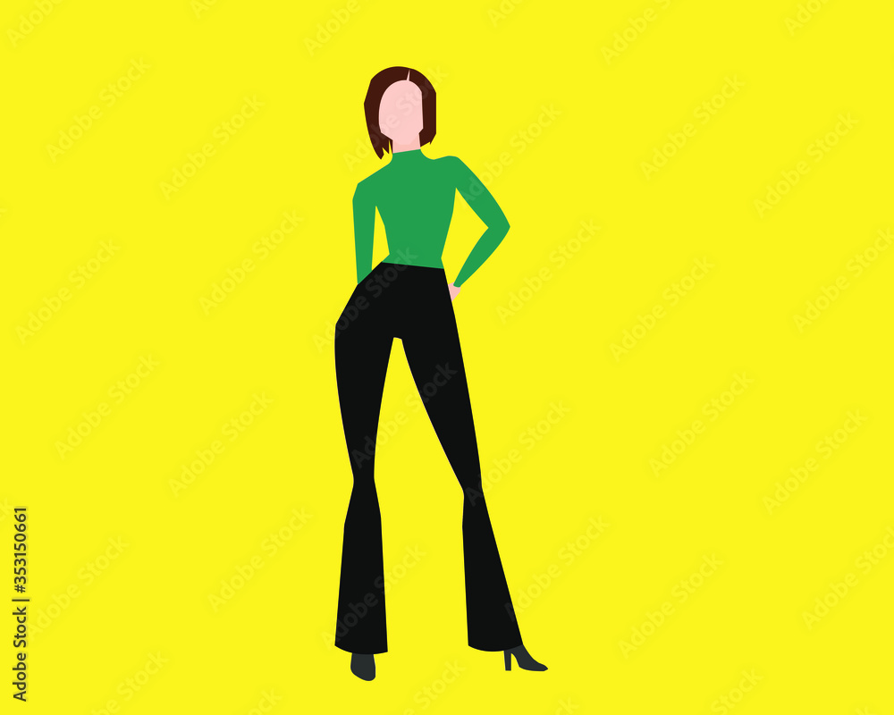 Business woman. Black pants. Flat design stylish look