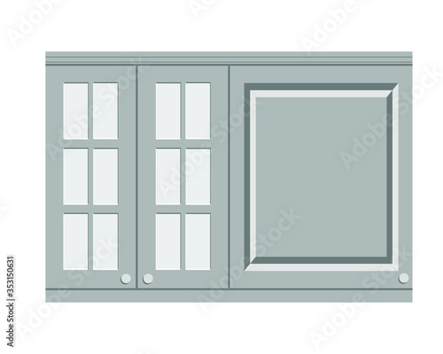 Grey kitchen furniture. Cabinet design. Flat design