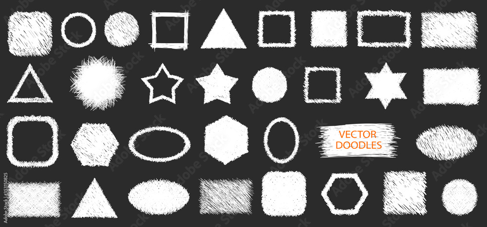 Doodle shapes vector set. Pen sketches. Drawn shapes, backdrops and ...