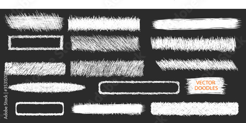 Doodles vector set. Pen sketches. Drawn symbols, signs and frames. Simple doodling collection. Pencil sketchbook drawing.