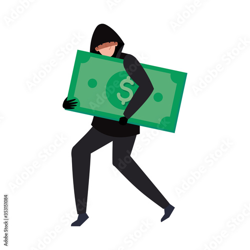 hacker with dollar money cash on white background vector illustration design