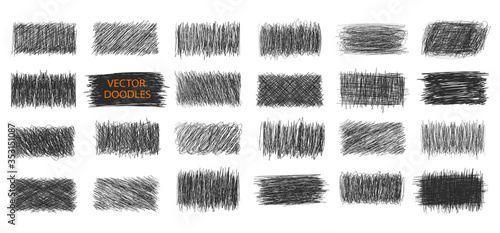 Doodles vector set. Pen sketches. Drawn symbols, signs and frames. Simple doodling collection. Pencil sketchbook drawing.
