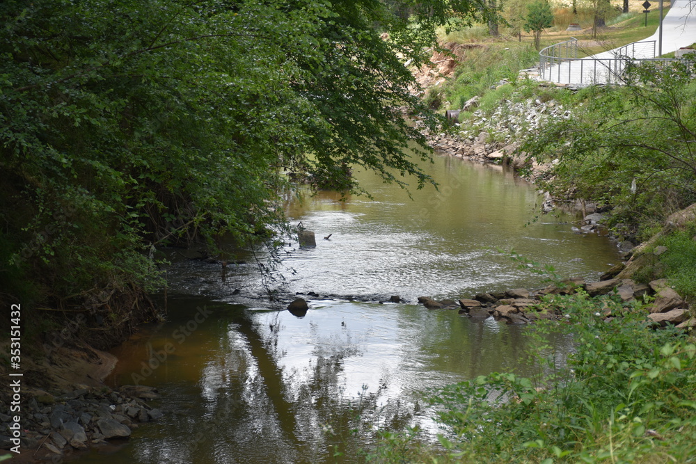 Park landscape with a flowing creek Park landscape with a flowing creek