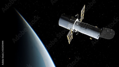 Cuadro en lienzo Hubble telescope in orbit of the Earth, Hubble Space Telescope 3d render