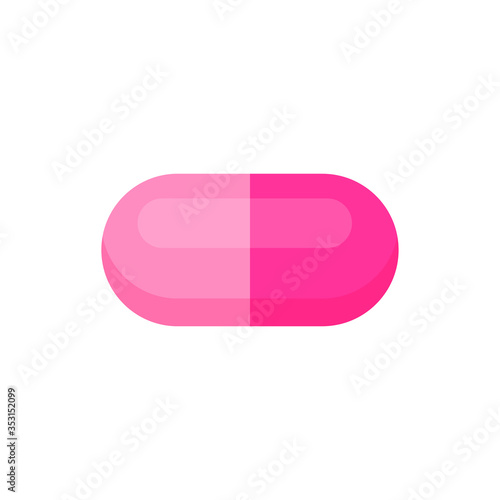 capsule drug pink isolated on white, icon pink capsule single, clip art capsules, medicines, tablets, capsules, drug of painkillers, antibiotics, vitamins, illustration medical drug flat for icon