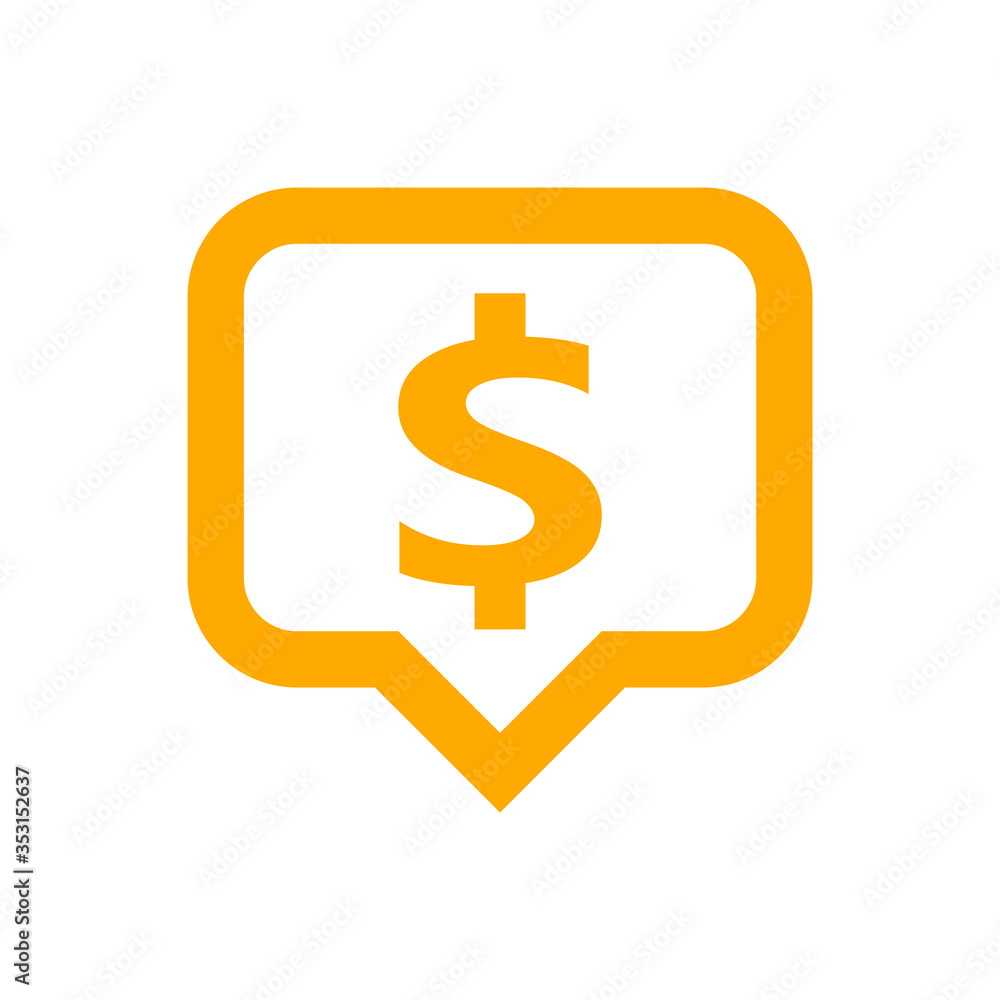 dollar currency symbol in speech bubble square shape for icon, orange dollar money for app symbol isolated on white, currency digital dollar icon for financial concept dollar currency symbol in speech bubble square shape for icon, orange dollar money for app symbol isolated on white, currency digital dollar icon for financial concept