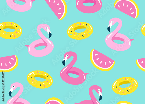 Summer pool floating with flamingo. Seamless pattern. Vector