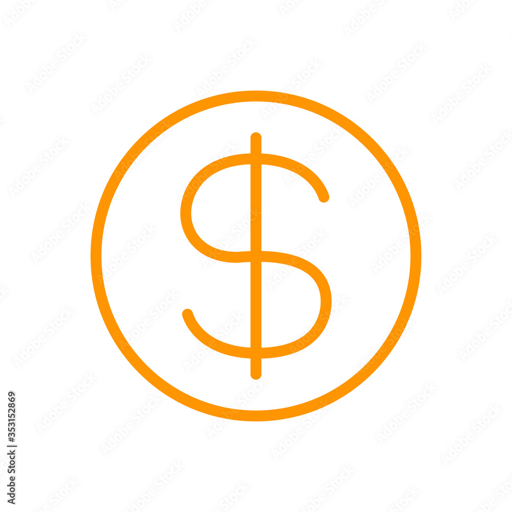 dollar money symbol for icon, simple usa dollar currency linear, orange dollar coin symbol with line thin style, circle dollar line for icon ux ui website or mobile application, isolated on white dollar money symbol for icon, simple usa dollar currency linear, orange dollar coin symbol with line thin style, circle dollar line for icon ux ui website or mobile application, isolated on white