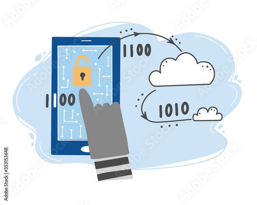 Scammer attack, email phishing, cyber hacker, online fraud, security concept design for web, banner, social media. Cartoon hand of scammer. Flat design vector illustration.