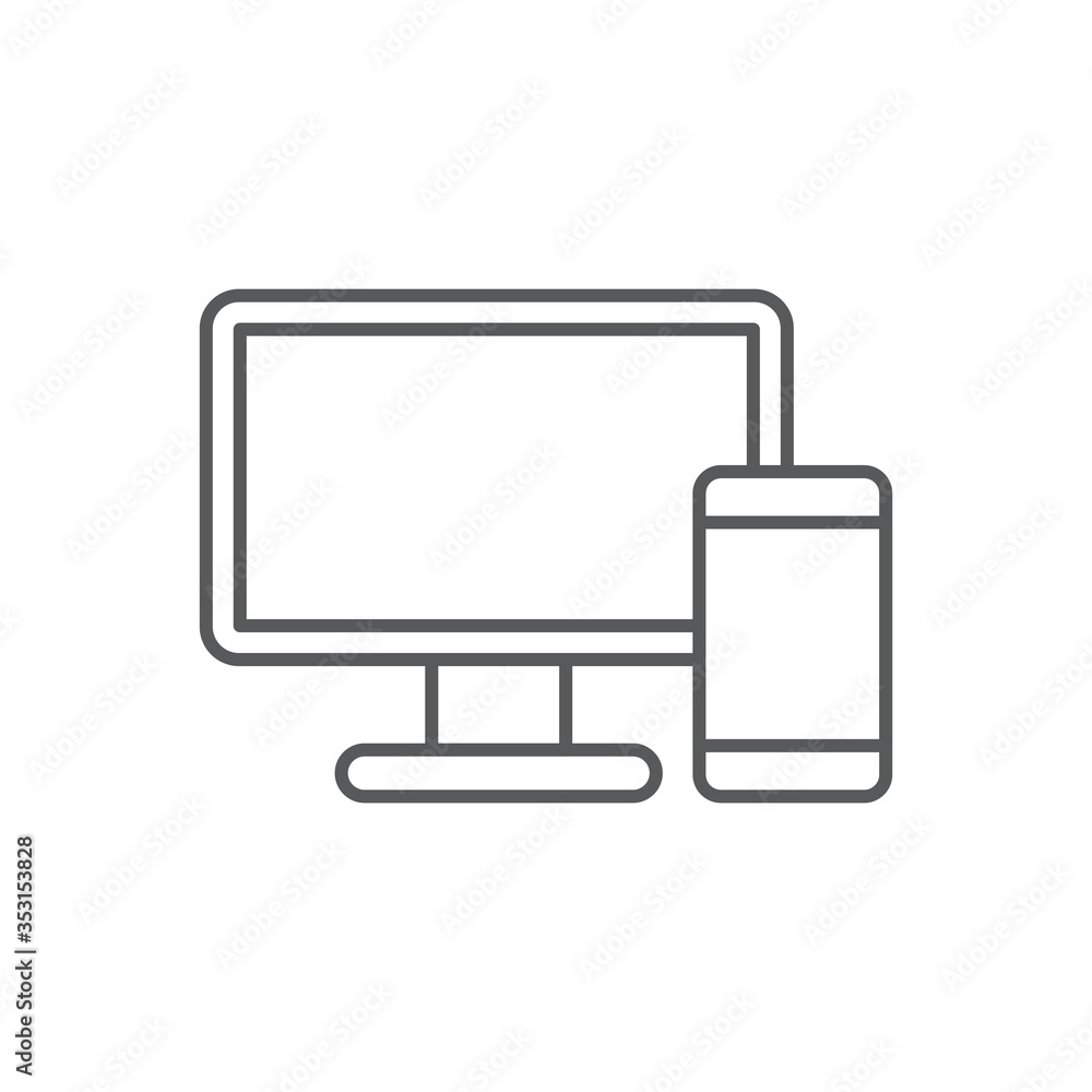 Monitor and phone vector icon symbol mockup isolated on white background Monitor and phone vector icon symbol mockup isolated on white background