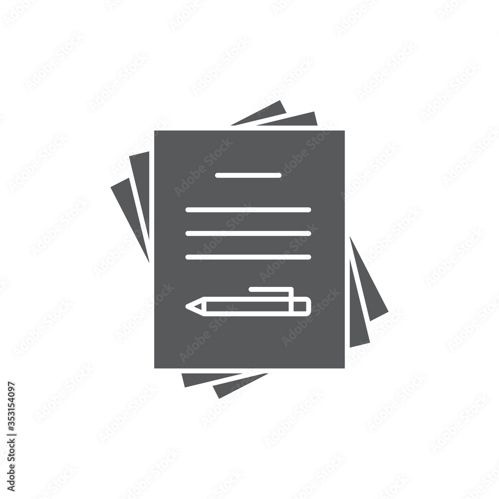 Paper documents and pen vector icon symbol isolated on white background Paper documents and pen vector icon symbol isolated on white background