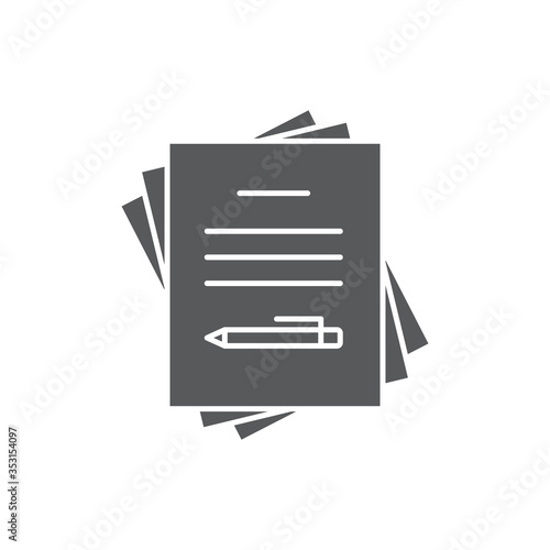 Paper documents and pen vector icon symbol isolated on white background