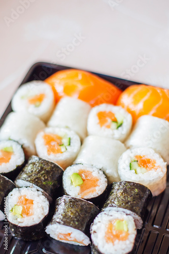 Sushi maki and nigiri on th...