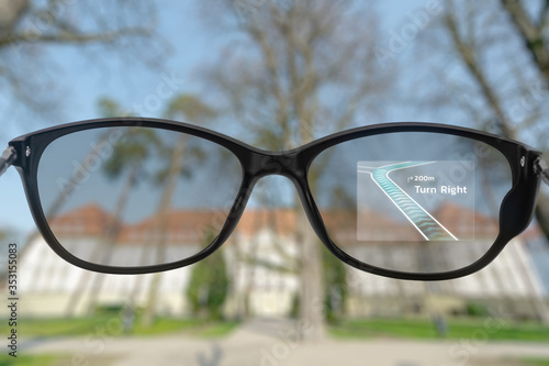 Fototapeta Naklejka Na Ścianę i Meble -  Maps app showing on smart glasses' lens