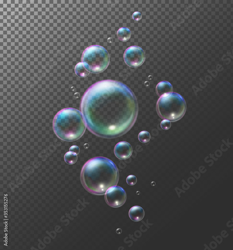 Realistic transparent soap bubbles. Vector illustration Eps10