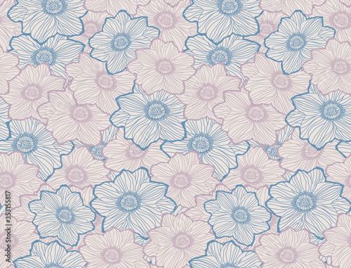 Japanese Line Art Floral Vector Seamless Pattern