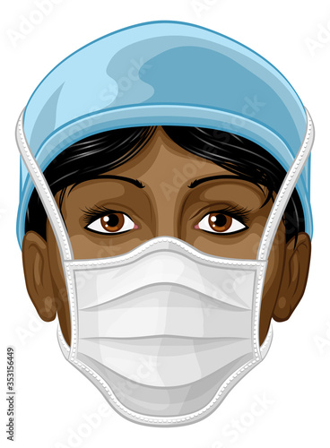 A doctor or nurse female woman face wearing protective face mask PPE personal protection equipment