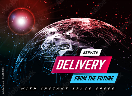 Delivery service design background with planet. Vector illustration