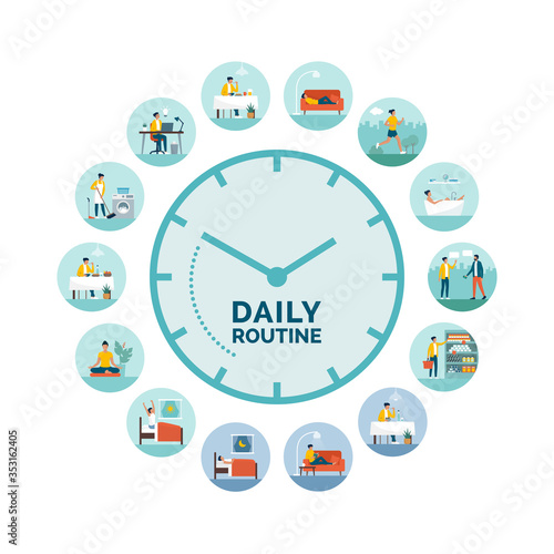Clock with daily activities routine photo