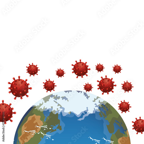 world planet earth with covid19 particles