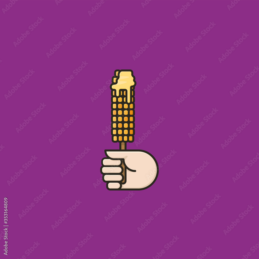 Hand holding corn cob with melting butter vector illustration for Corn On The Cob Day on June