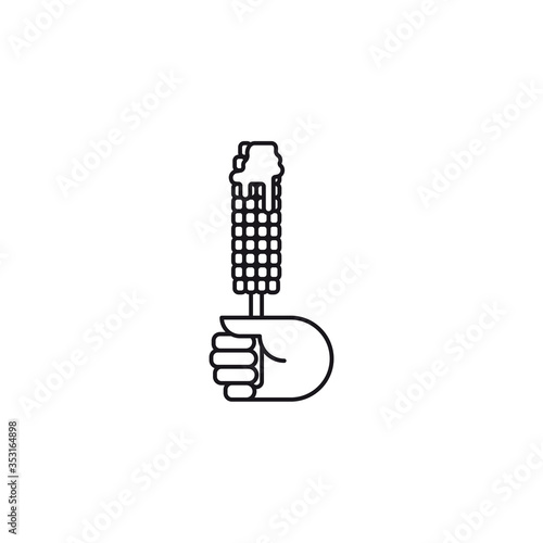 Hand holding corn on the cob vector line icon