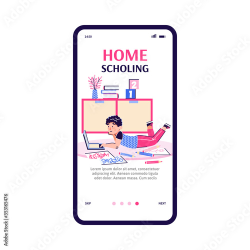 Mobile page forchildren homeschooling and courses cartoon vector illustration.