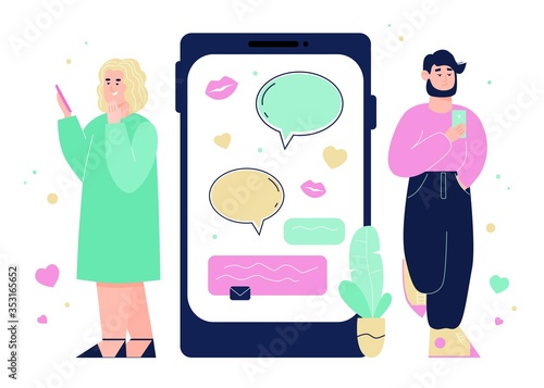People communicate in virtual dating app cartoon vector illustration isolated.
