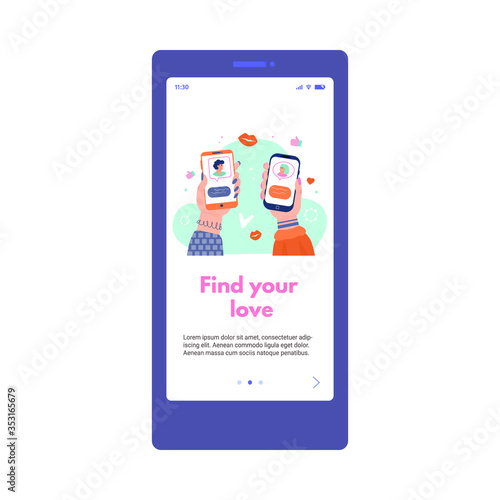 Mobile application for virtual dating cartoon vector illustration isolated.