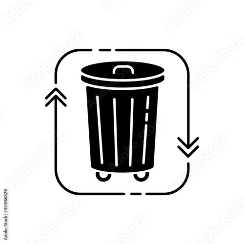 Waste disposal black glyph icon. Recycle garbage. Reduce trash. Junk management and separation. Environmental pollution. Silhouette symbol on white space. Vector isolated illustration