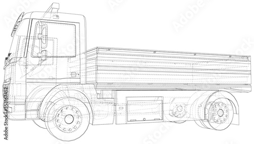 Flatbed truck vector illustration. Wire-frame line isolated. Vector rendering of 3d.