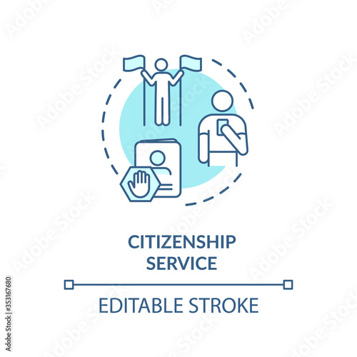 Citizenship service concept icon. Foreign country legal migration. Country resident document application idea thin line illustration. Vector isolated outline RGB color drawing. Editable stroke