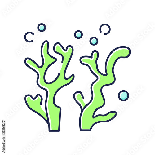 Oceanology RGB color icon. Natural science discipline, sea life researching. Aquatic environment, ocean flora and fauna study. Seaweed Isolated vector illustration