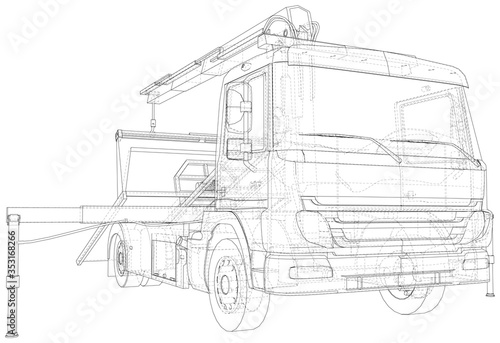 Tow truck vector. Isolated Wire-frame of breakdown lorry. Wire-frame line isolated. Vector rendering of 3d.