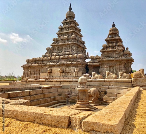 Shore temple in Mahabalipuram, Tamilnadu, India. It is one of the Group of Monuments at Mahabalipuram and it has been classified as a UNESCO World Heritage Site. Shore temple is the oldest structure.