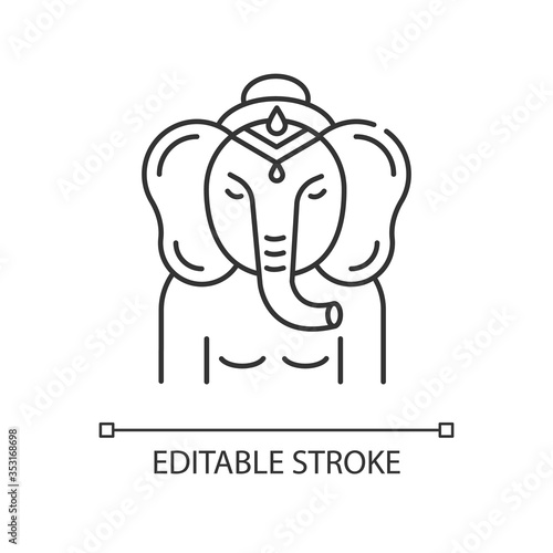 Ganesha pixel perfect linear icon. Deity in Hindu pantheon. Indian religion. Ancient tradition. Thin line customizable illustration. Contour symbol. Vector isolated outline drawing. Editable stroke