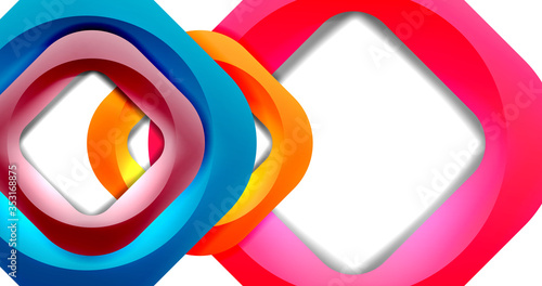 Square geometric vector abstract background, dynamic modern minimal template. Multicolored square shapes with round corners overlapping each other