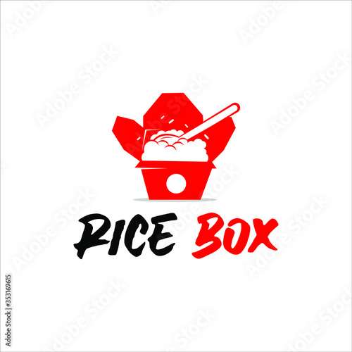 rice box logo food stamp label simple pack meal modern fun flat color design template idea