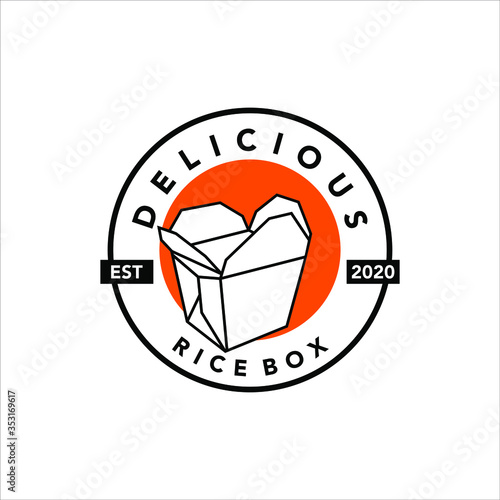 food logo rice box stamp label simple pack meal oriental eat fun cartoon design template idea
