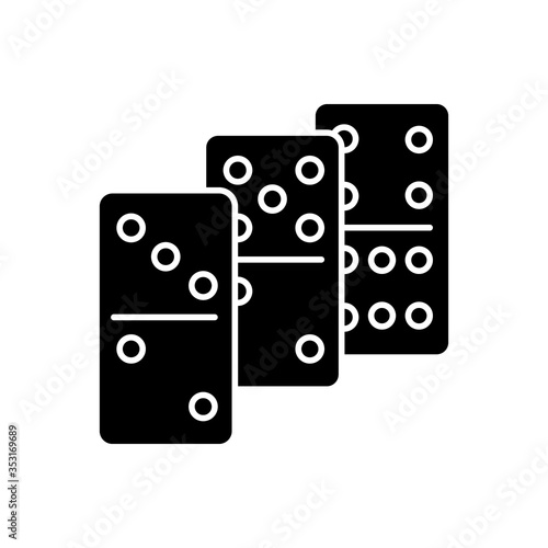 Dominoes black glyph icon. Traditional tabletop game, gambling activity silhouette symbol on white space. Recreational activity, competitive game of chance. Domino pieces vector isolated illustration