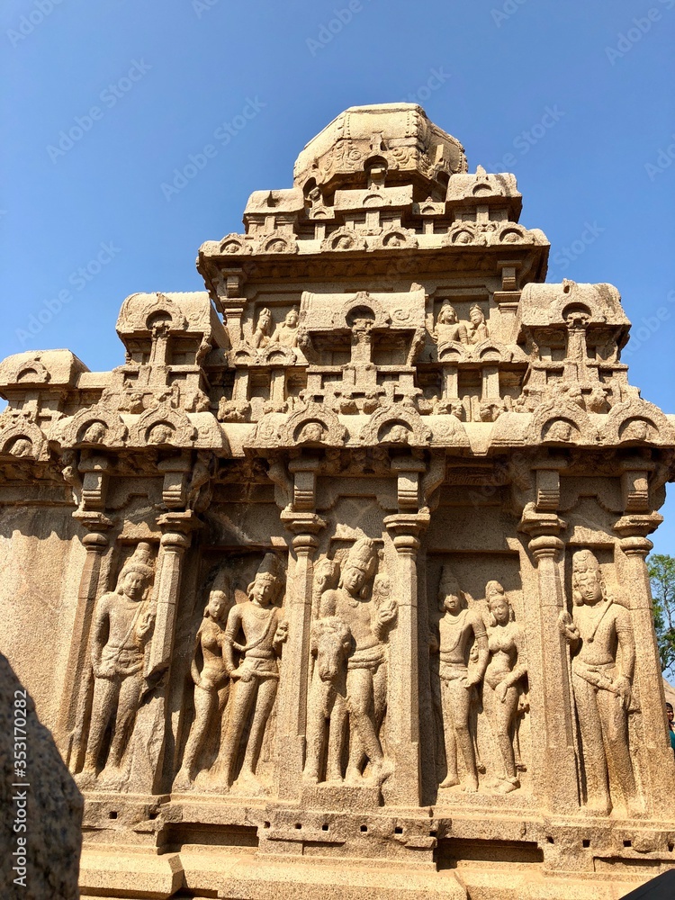 Drarmaraja Ratha in Pancha Rathas complex at Mahabalipuram, Tamil nadu, India