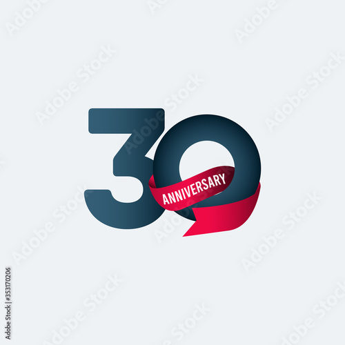 30 Years Anniversary Celebration Ribbon Gradient Vector Template Design Illustration