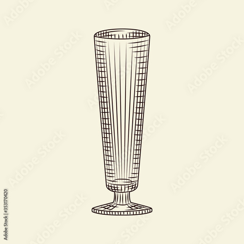 Ink hand drawn empty glass vector illustration. Vintage pilsner glass of beer sketch isolated on light background.