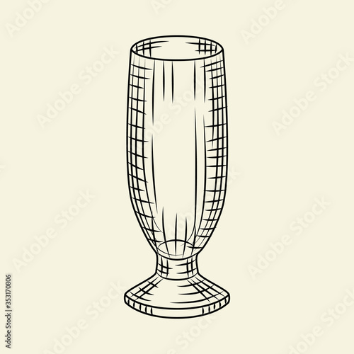 Hand drawn beer glass. Empty pilsner glass of beer isolated on white background.