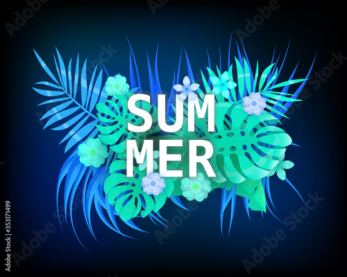 Summer trendy neon tropical leaves exotical plants palm jungle leaf