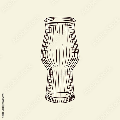 Vintage empty pilsner glass. Ink hand drawn glass of beer sketch isolated.