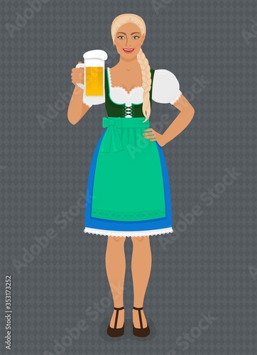 Girl in Traditional Bavarian folk costume dirndl with beer