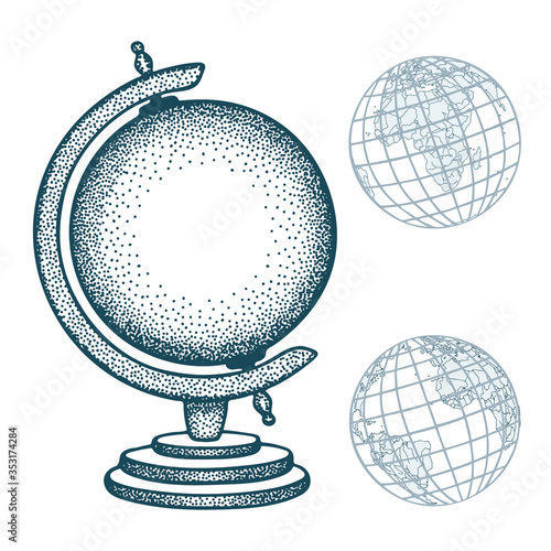 Globe. Vintage globe hand drawn vector illustration collection. Part of set.