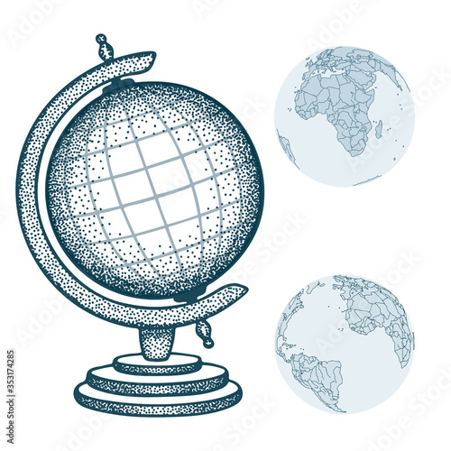 Globe. Vintage globe hand drawn vector illustration collection. Part of set.