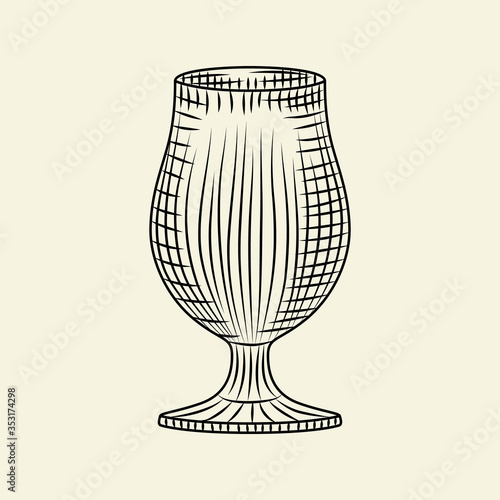 Ink hand drawn empty glass. Vintage pilsner glass of beer sketch isolated on light background.
